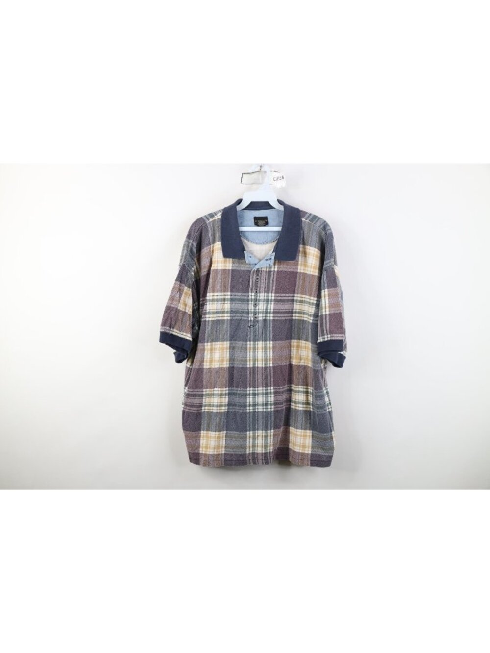 Vtg 90s Streetwear Mens XL Faded Baggy Fit Knit Golf Polo Shirt Rainbow Plaid